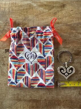 Brighton heart key ring with Multicolor Striped Heart Drawstring Pouch